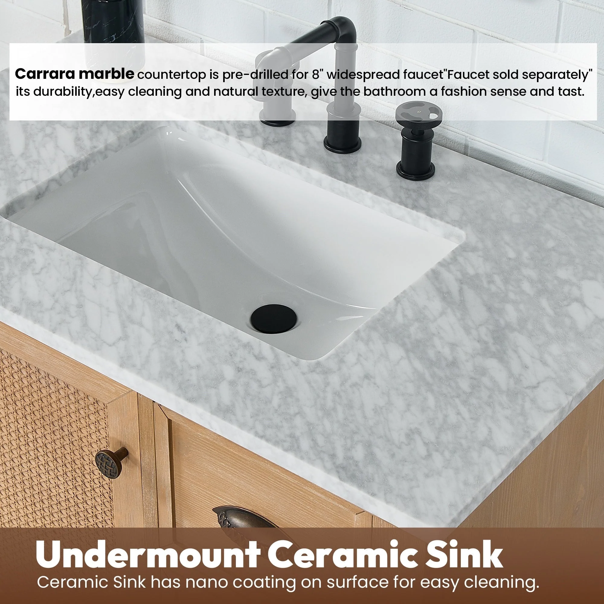 Hervas Bath Vanity with Natural Marble Top without Mirror