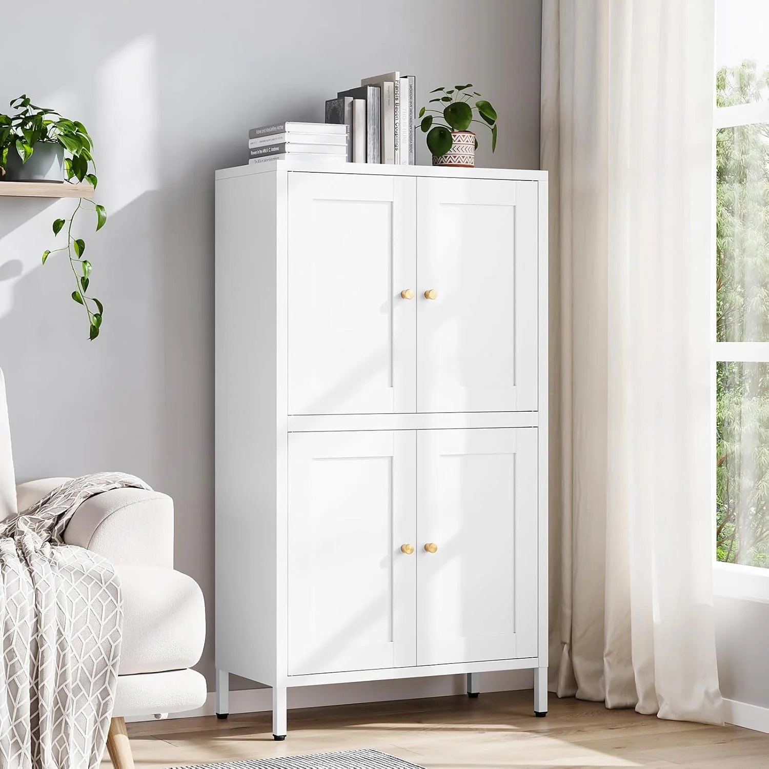 Yizosh Metal Storage Cabinet with 2 Doors and 4 Adjustable Shelves