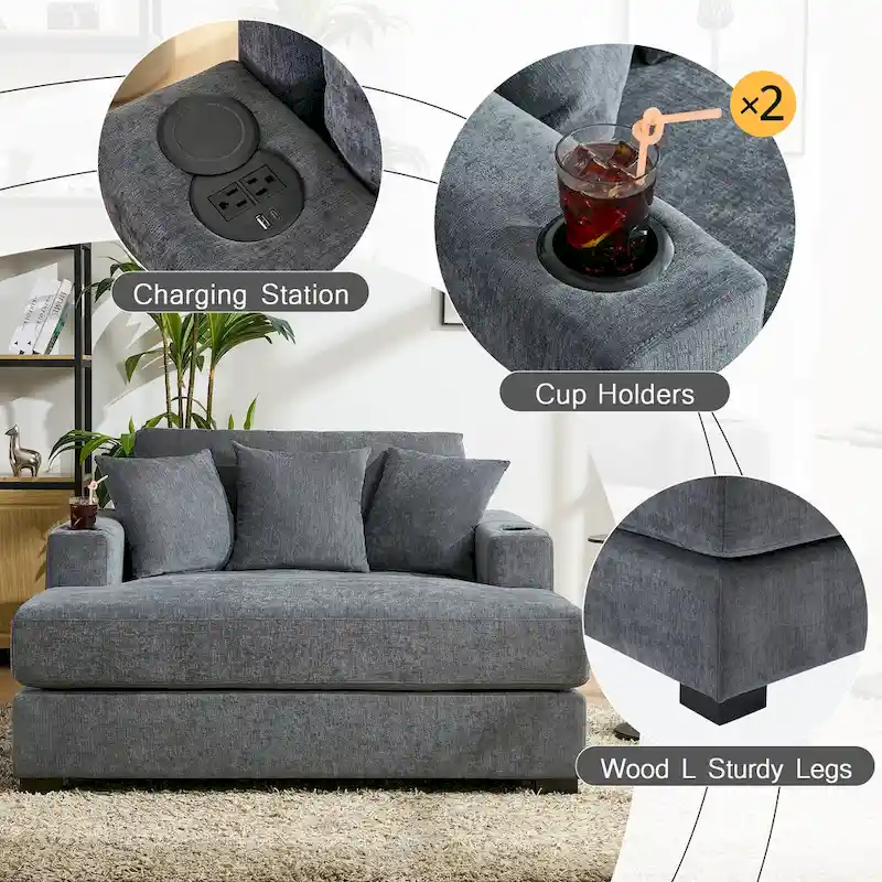 Three sizes Oversized Chaise Lounger with Pillows