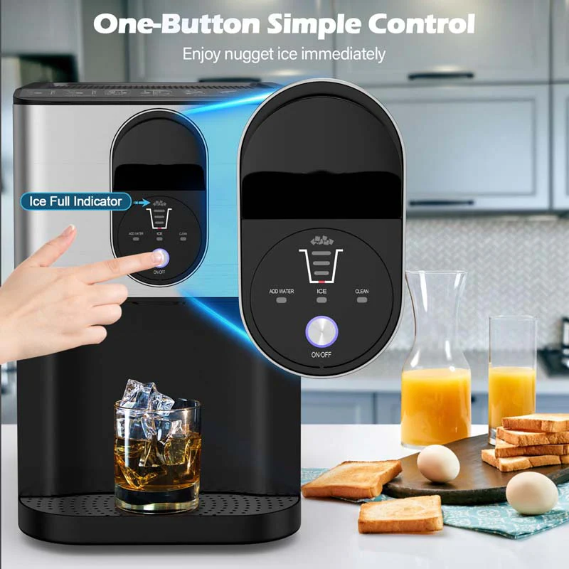 56 LBS/24H Nugget Ice Maker Countertop, Self-Dispensing Pepple Chewable Ice Making Machine with Self-Cleaning System