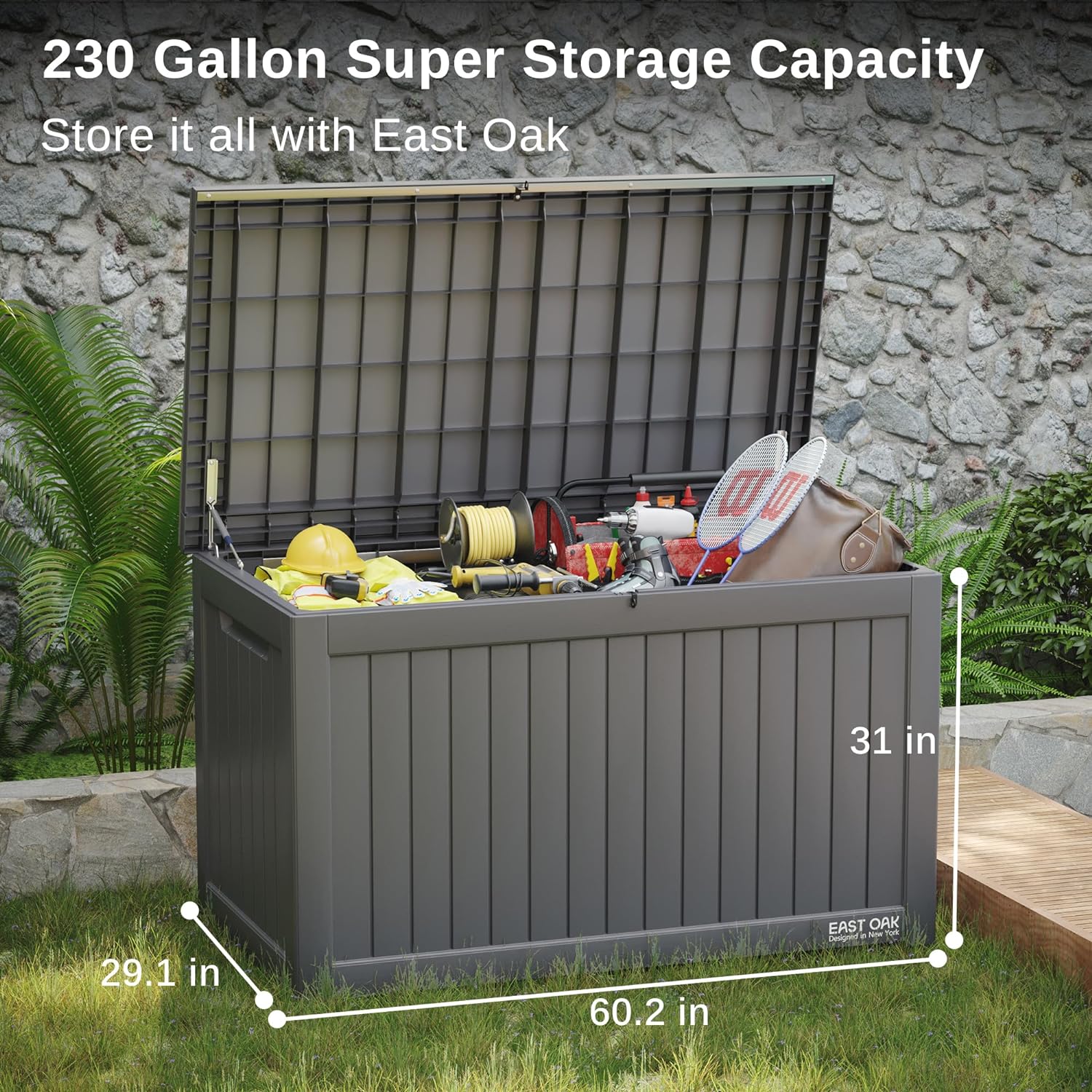 230 Gallon Deck Box, Outdoor Storage Box with Padlock