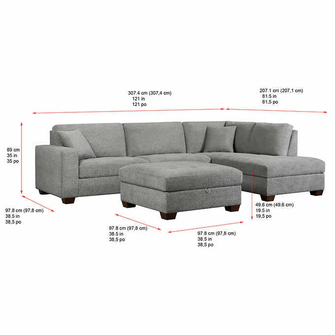 Thomasville Miles Fabric Sectional with Storage Ottoman