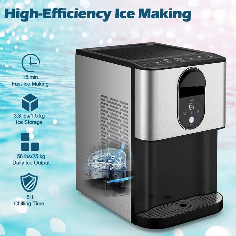 56 LBS/24H Nugget Ice Maker Countertop, Self-Dispensing Pepple Chewable Ice Making Machine with Self-Cleaning System