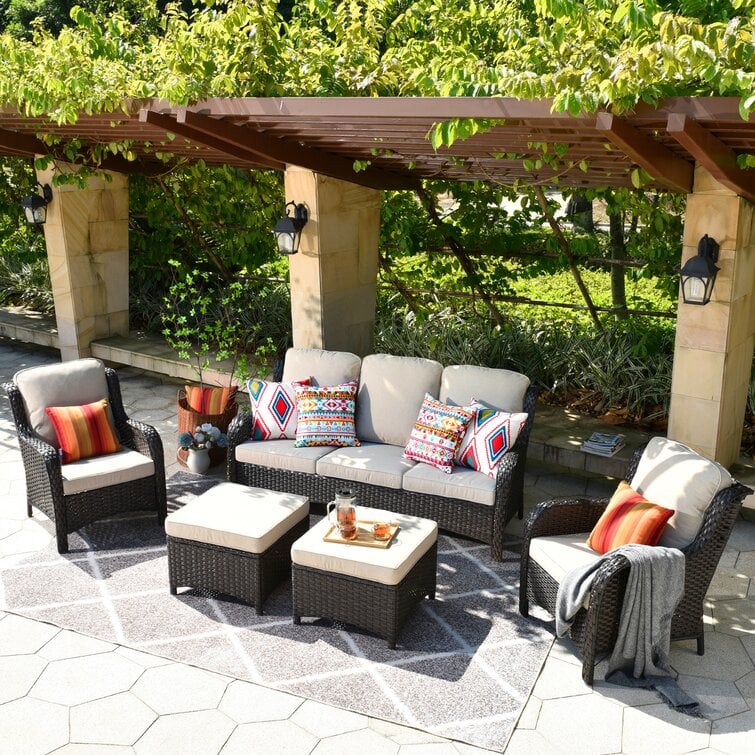 Wicker/Rattan 5 - Person Seating Group with Cushions