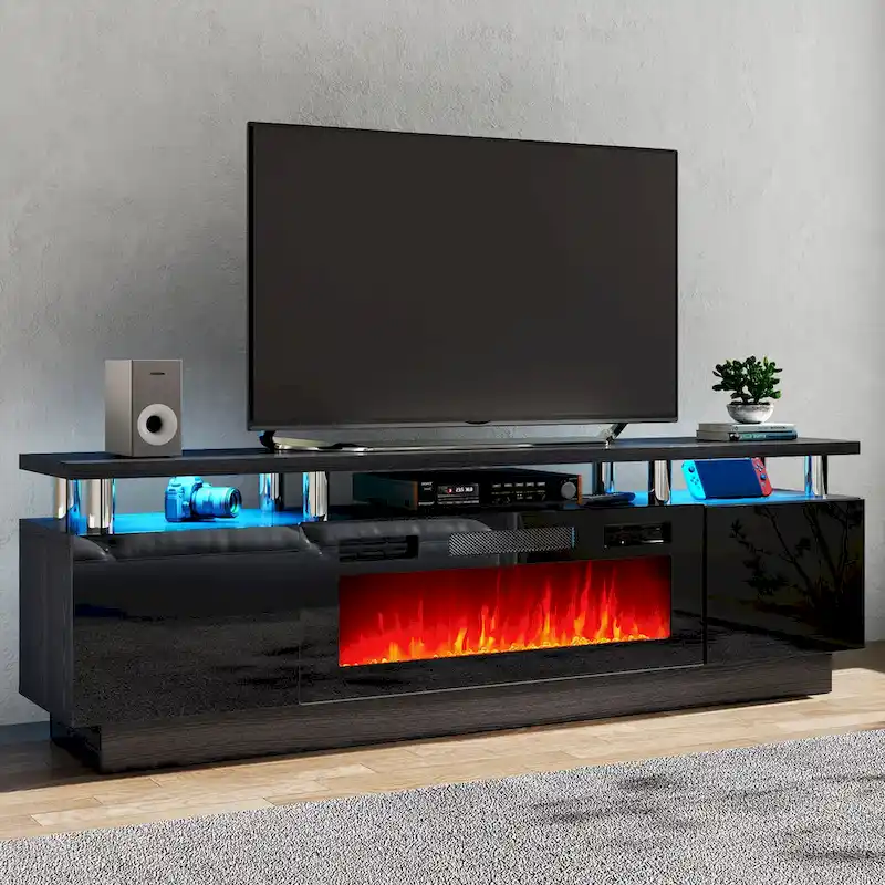 70 TV Stand with 36 Fireplace and Adjustable Shelves