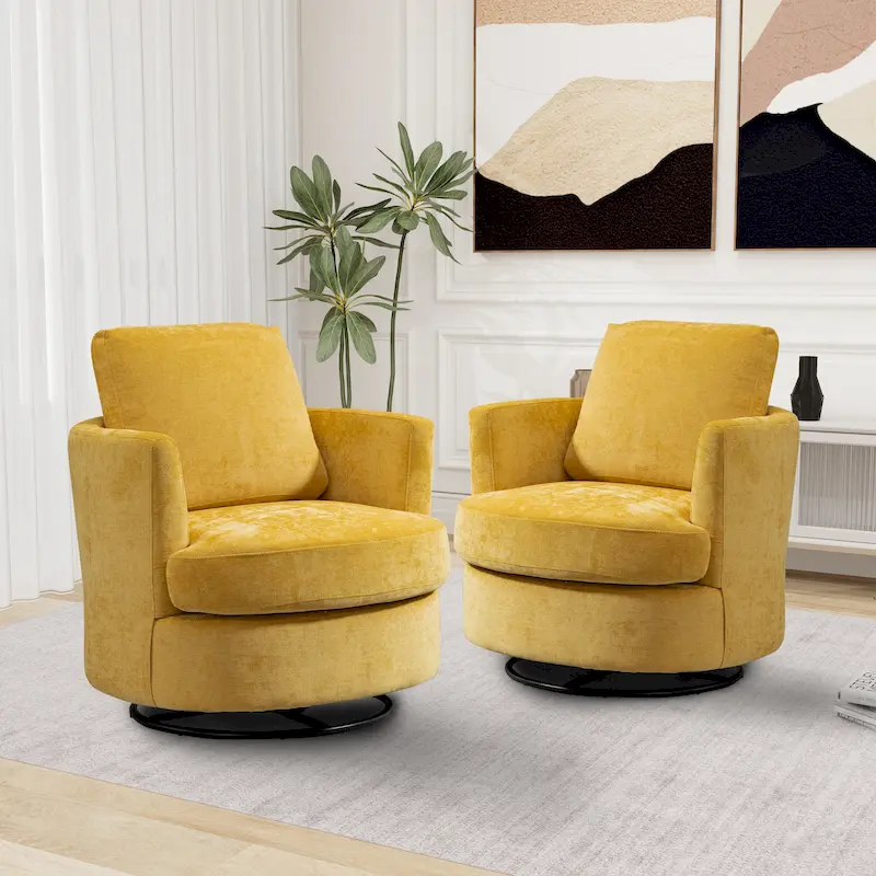 Modern Upholstered Swivel Barrel Chair(Set Of 2)