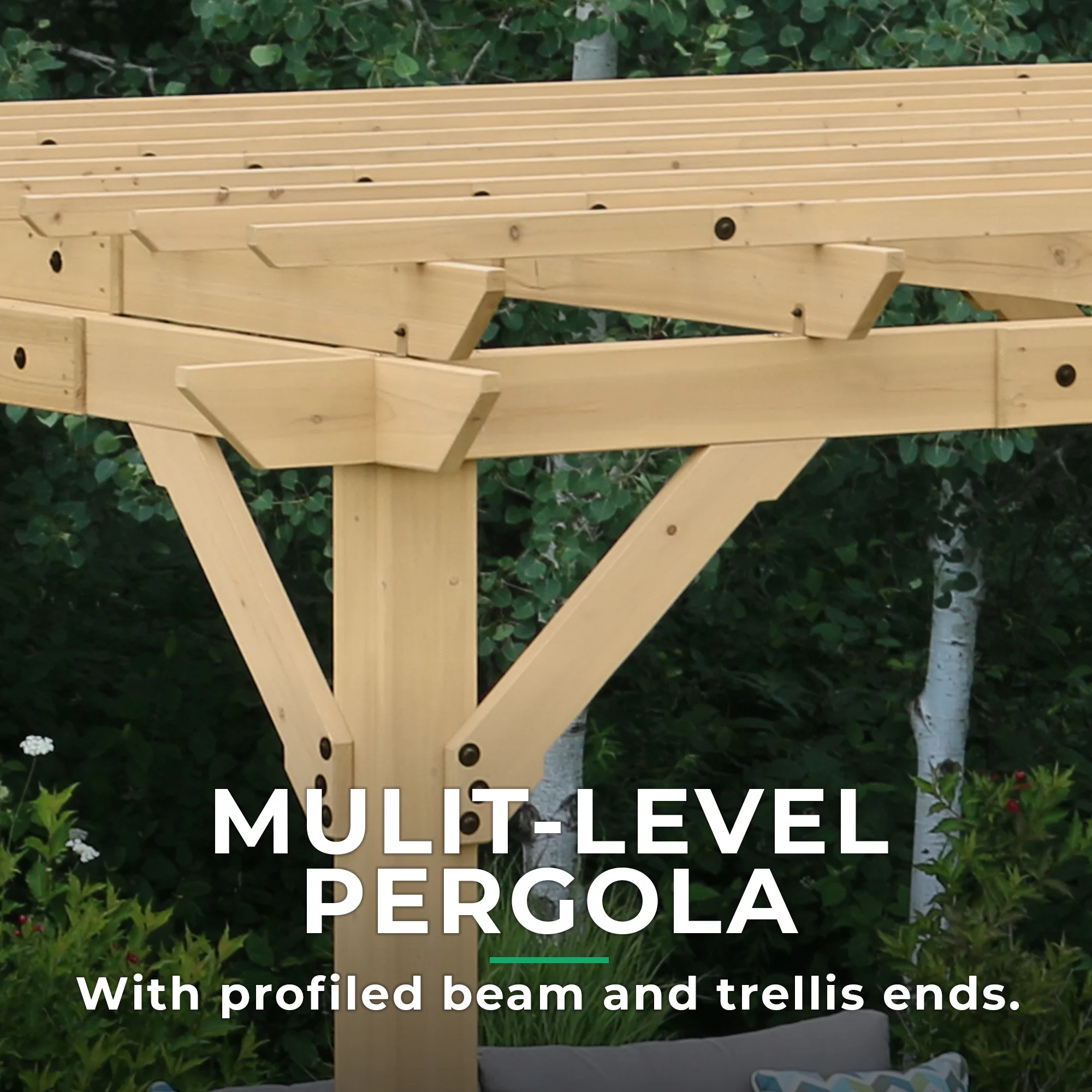 Yardistry Meridian 10' x 22' x 8' Natural Cedar Pergola, Multilevel Design