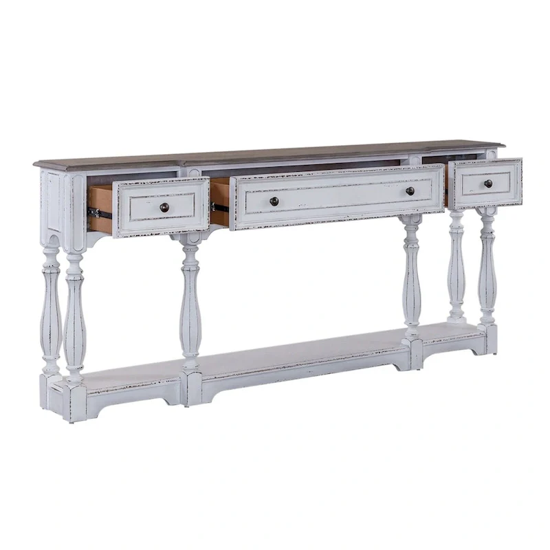 Magnolia Manor Antique White & Weathered Bark 72 Inch Hall Console Table
