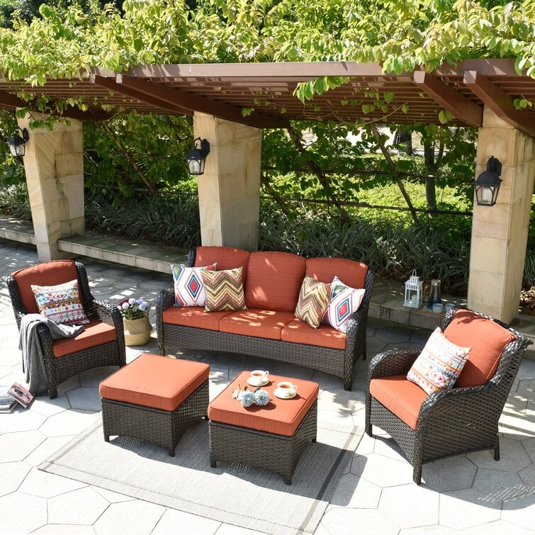 Wicker/Rattan 5 - Person Seating Group with Cushions