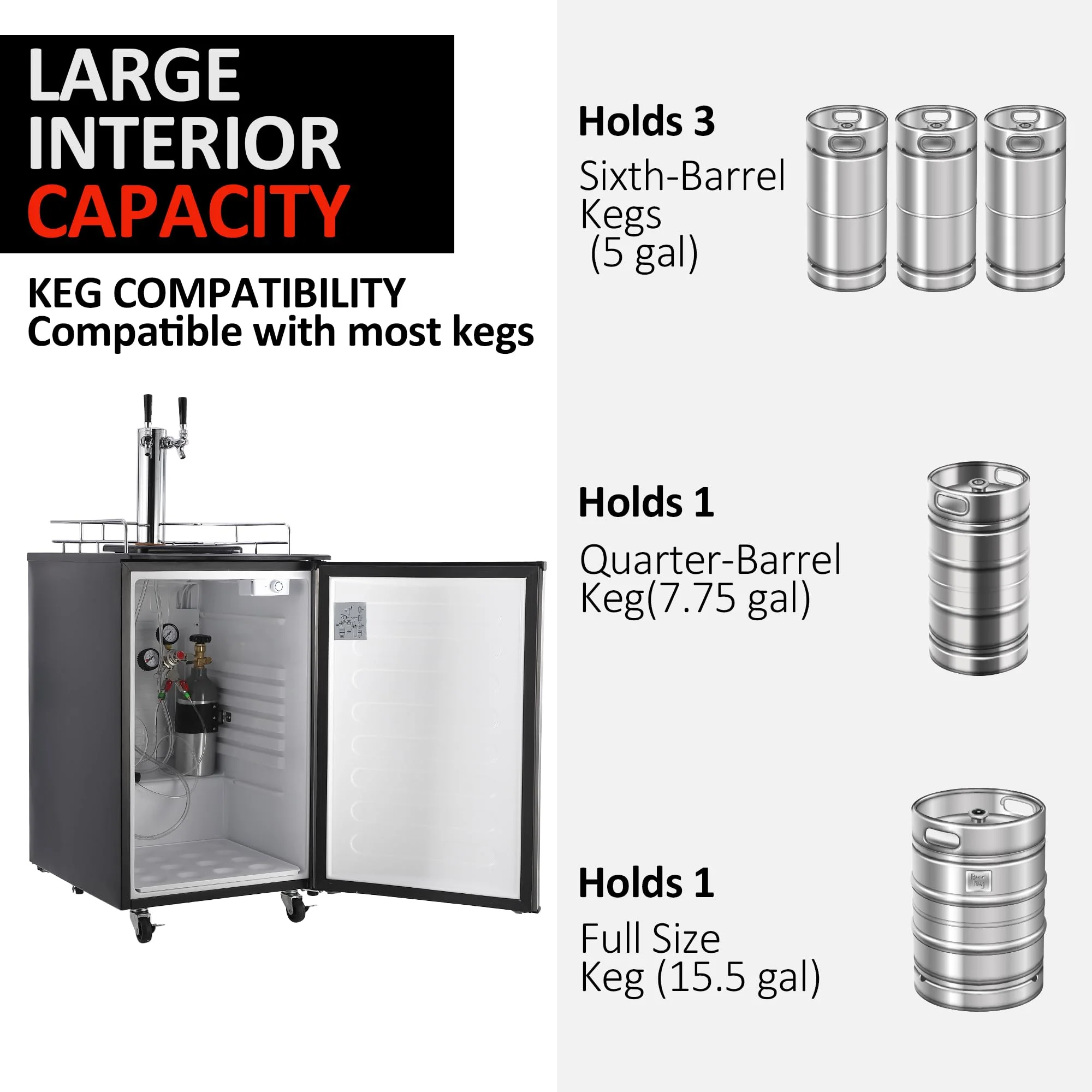 170L Dual-Tap Stainless Steel Kegerator with Drip Tray