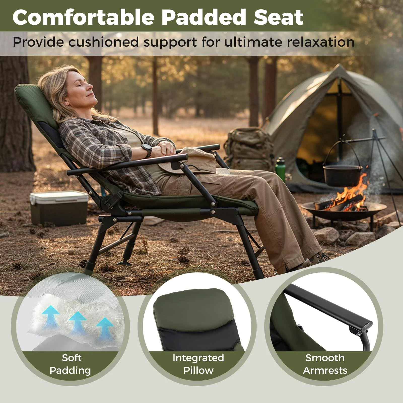 Oversized Foldable Fishing Chair for Adults with Padded High-Back and Armrest