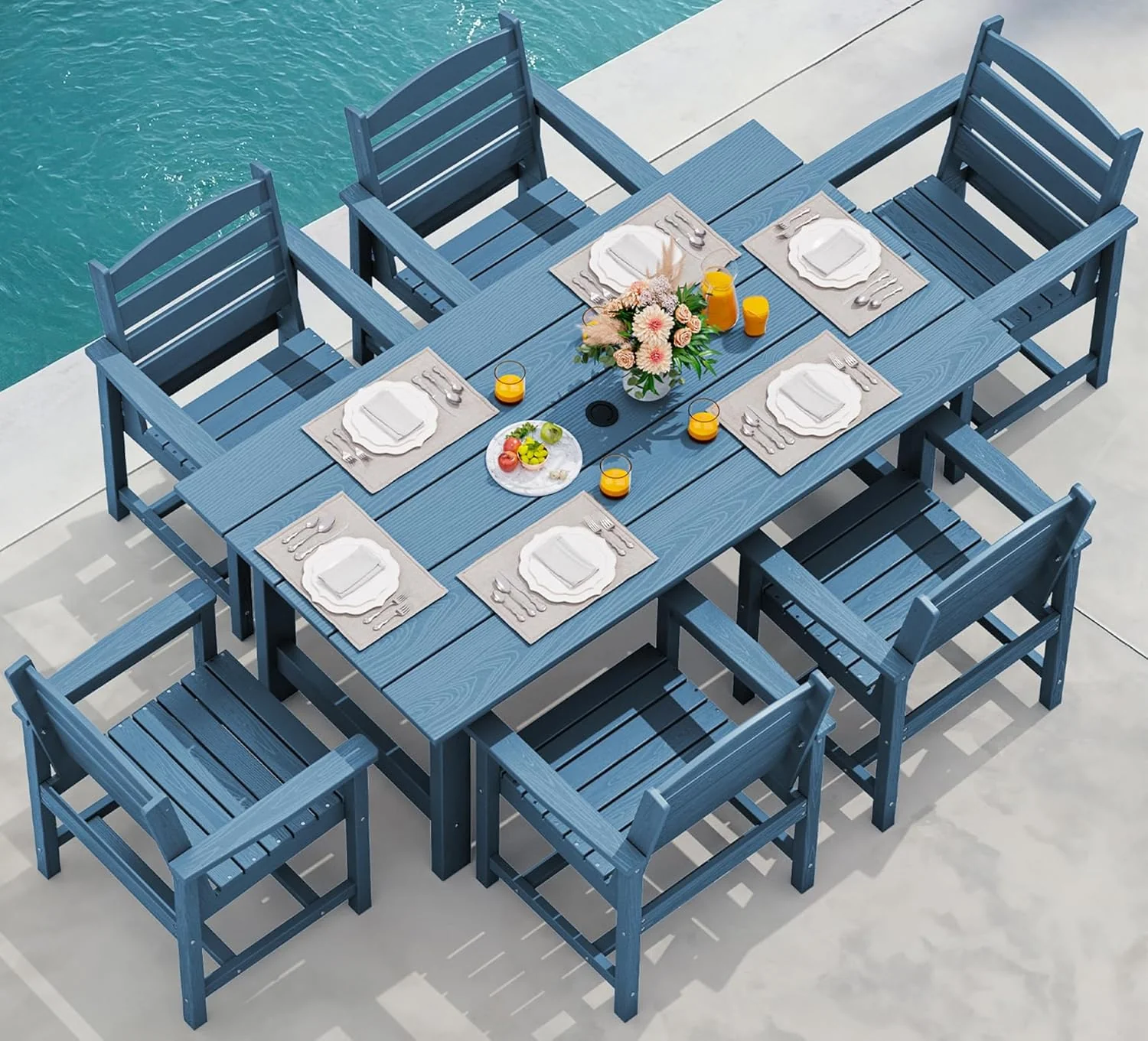 SERWALL Outdoor HDPE Dining Table Set 7 Piece Outdoor Dining Table Sets
