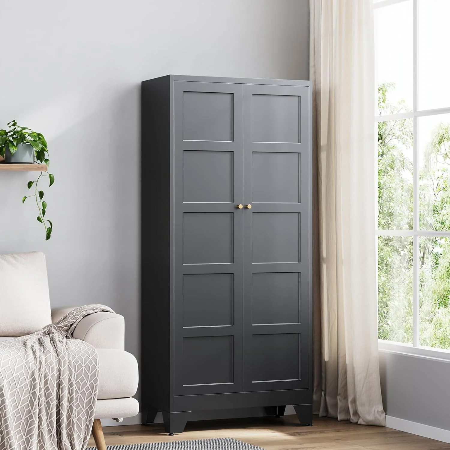 Yizosh Metal Storage Cabinet with 2 Doors and 4 Adjustable Shelves