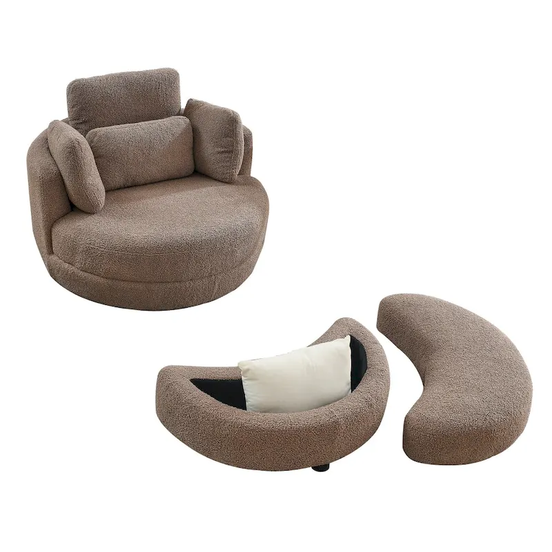 Oversized Swivel Cuddle Barrel Chair with moon storage ottoman