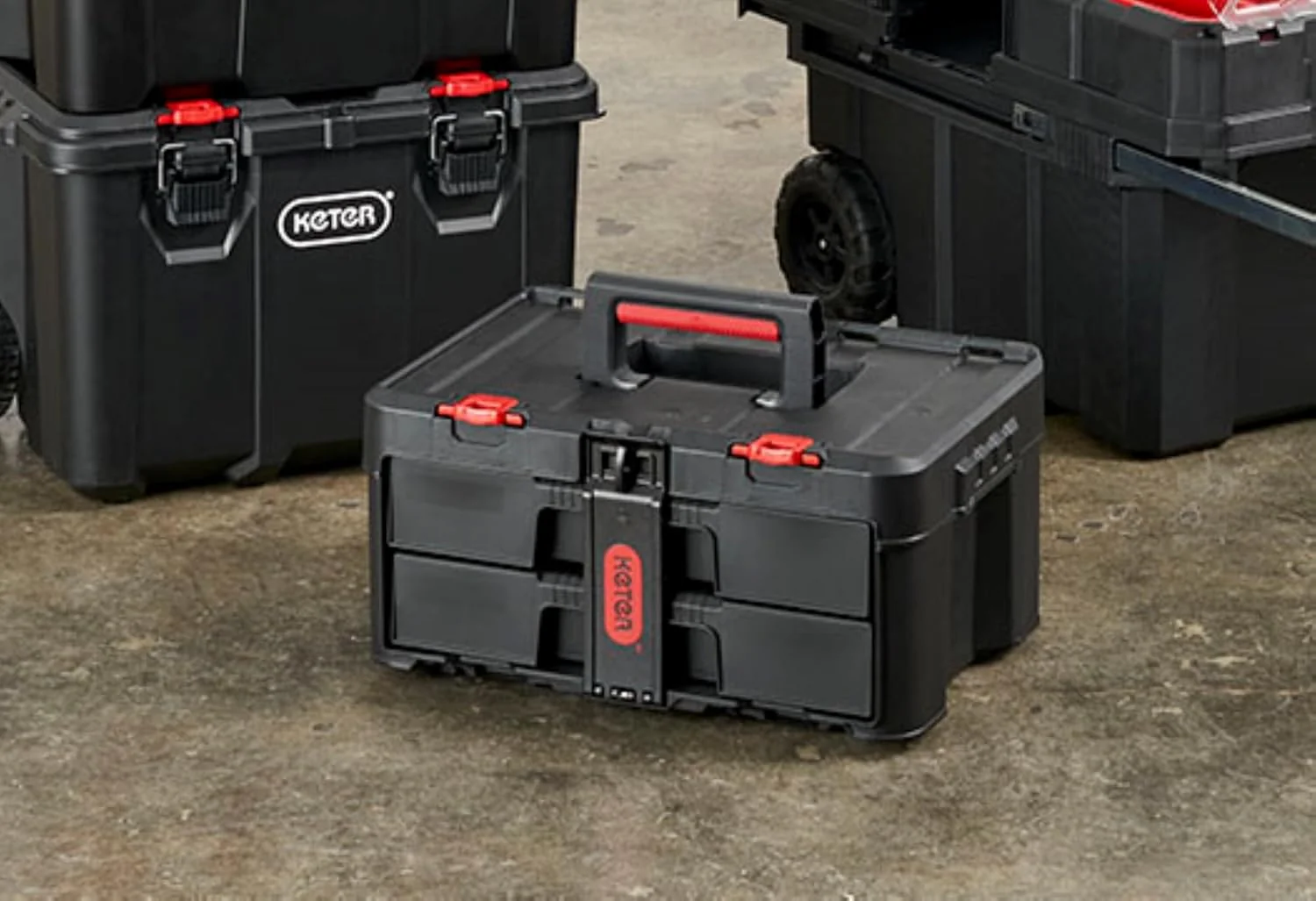 Modular Tools Organizer for Garage Storage and DIY, 3 Piece Resin Rolling Tool Box System for Small Parts