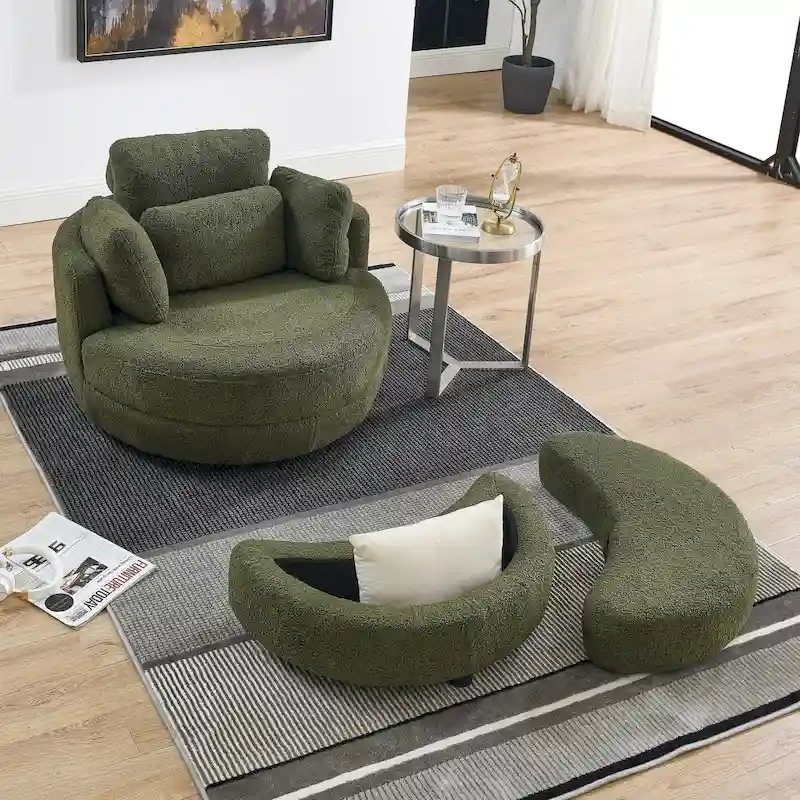 Oversized Swivel Cuddle Barrel Chair with moon storage ottoman