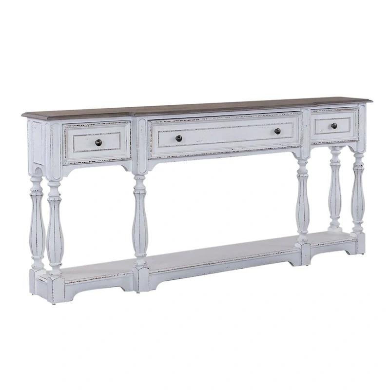 Magnolia Manor Antique White & Weathered Bark 72 Inch Hall Console Table