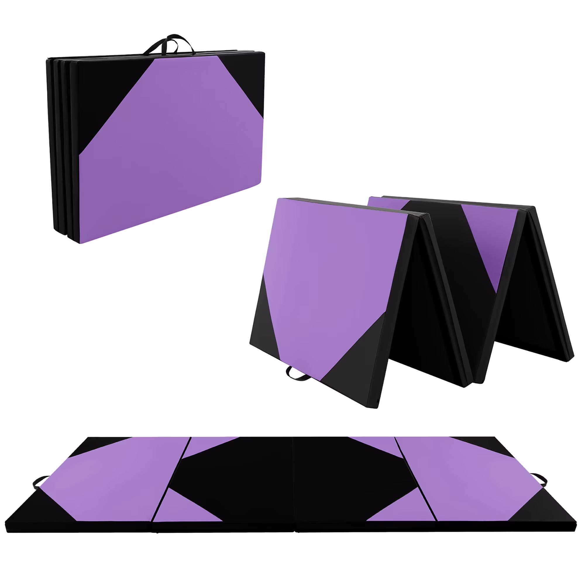 Gymax 10' x 4' x 2'' 4-Panel Folding Gymnastics Exercise Mat w/ Hook & Loop Fasteners Blue