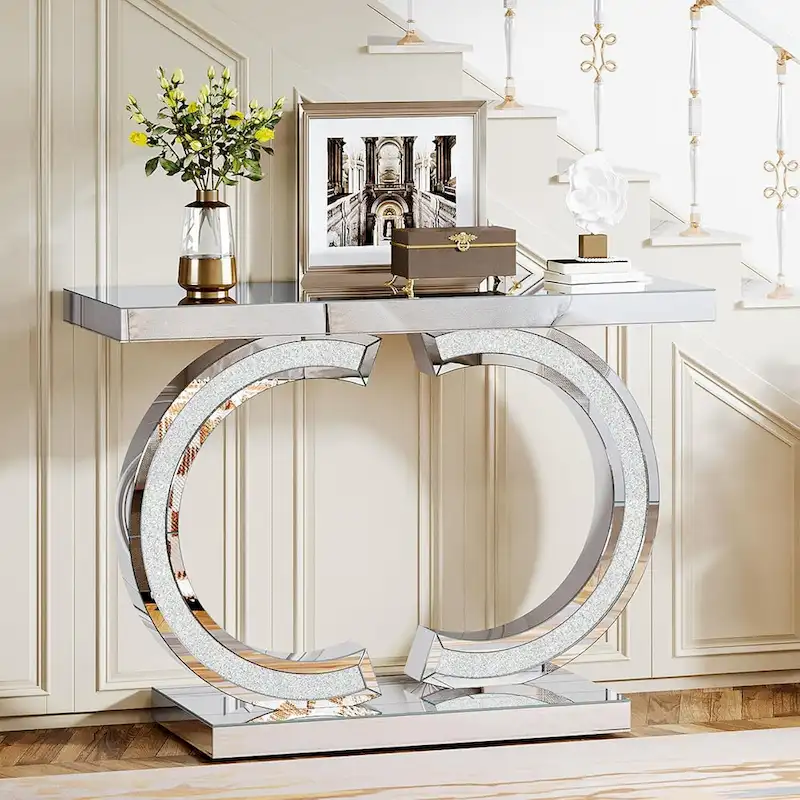 Silver Console Table, 39 Mirror Entryway Table for Entrance
