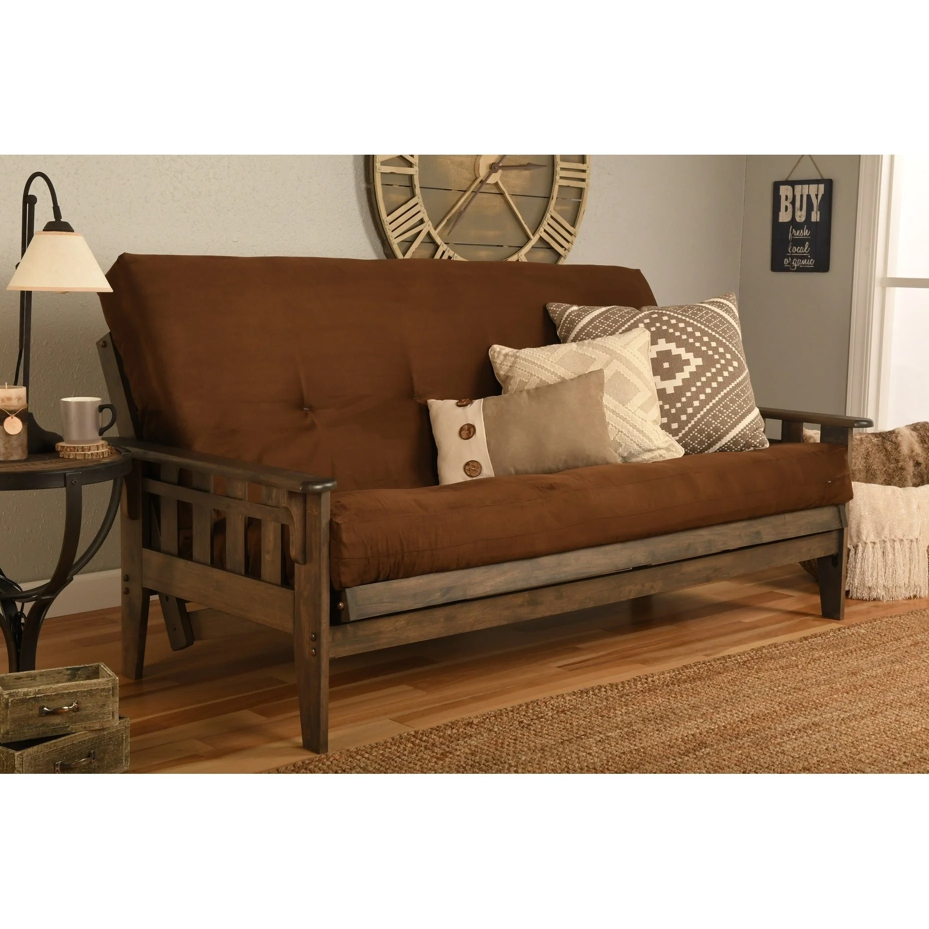 Somette Tucson Full-size Rustic Walnut Futon Set with Mattress