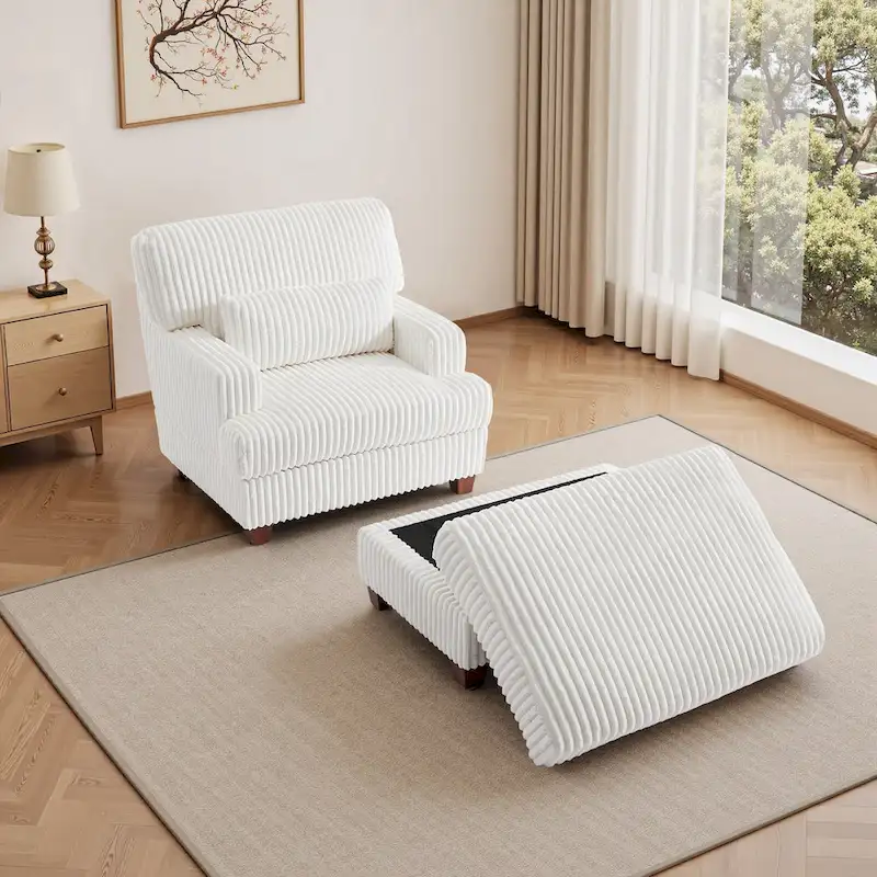 Oversized Chaise Longue Accent Chair with Ottoman