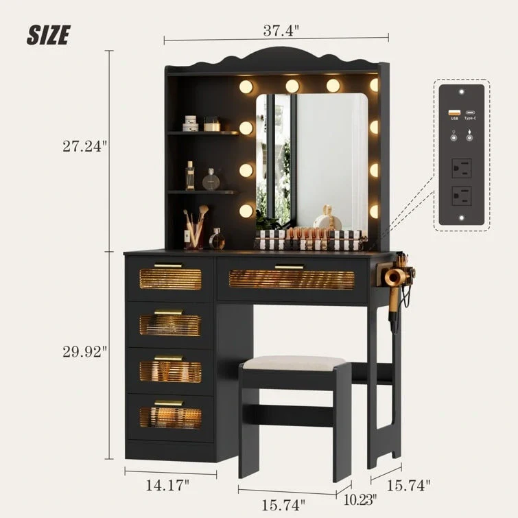 Makeup Vanity with 3 Lighting Colors