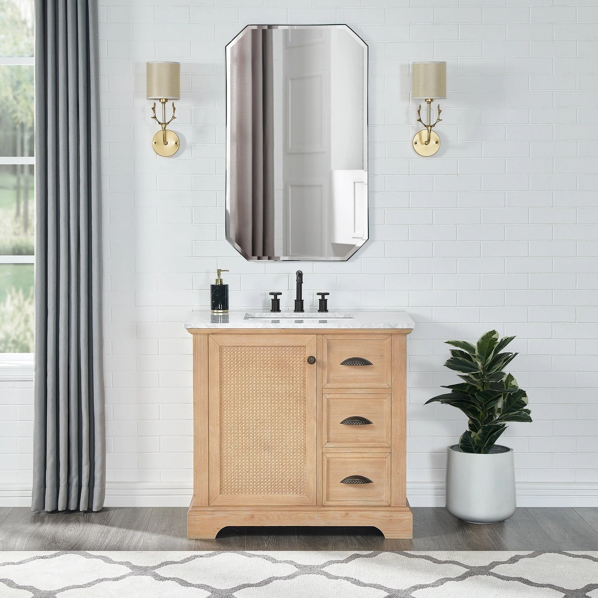 Hervas Bath Vanity with Natural Marble Top without Mirror