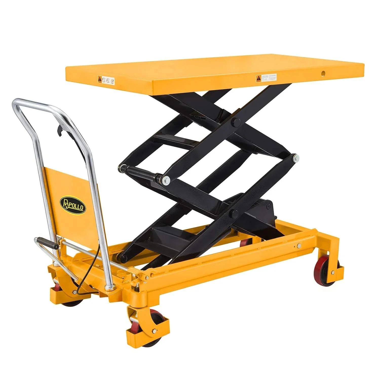 Hydraulic lifting table trolley – load capacity 350 kg, maximum height 130 cm, double scissor lift table with safety device and 4 wheels - moniquejewelry