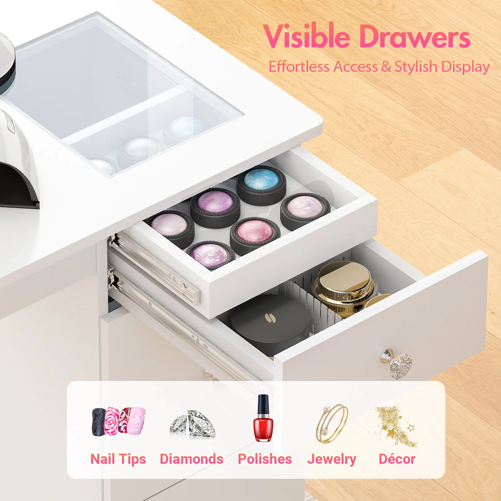 Manicure Table Glass Top w/Dust Collector
