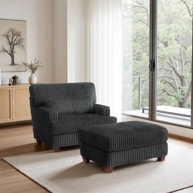 Oversized Chaise Longue Accent Chair with Ottoman