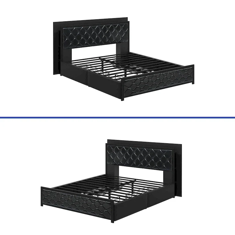 Moasis Queen Size PU Bed Frame LED Upholstered Platform Bed Frame