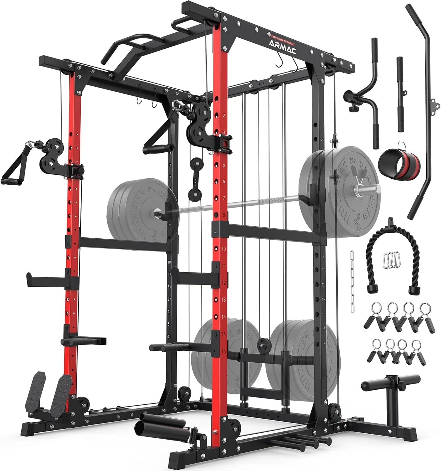Sportsroyals Squat Rack, LAT Power Cage, Power Rack Multi-Function with Pulley System