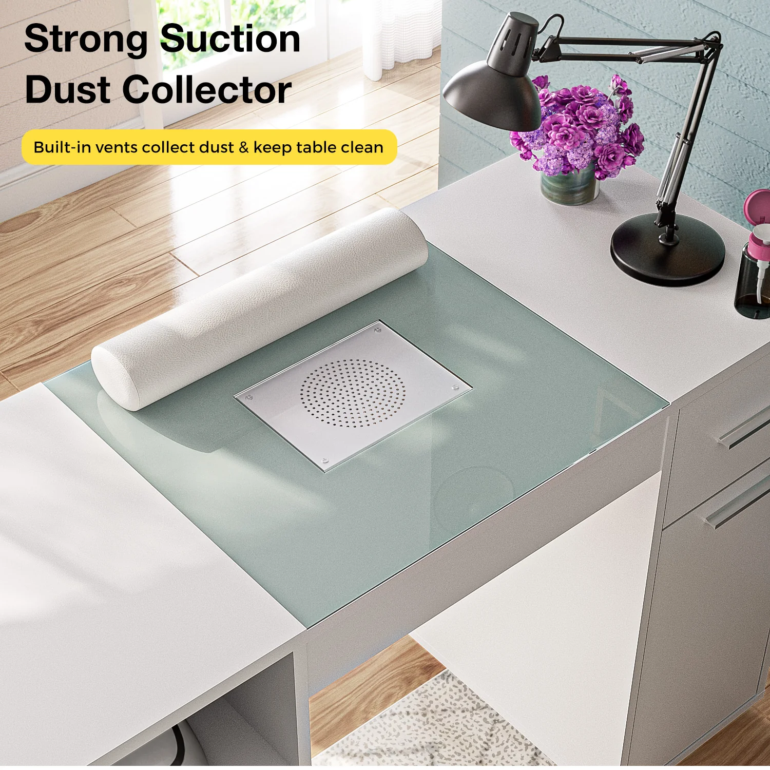 Manicure Table with Glass Top White