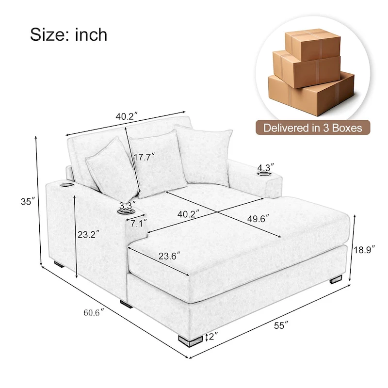 Three sizes Oversized Chaise Lounger with Pillows