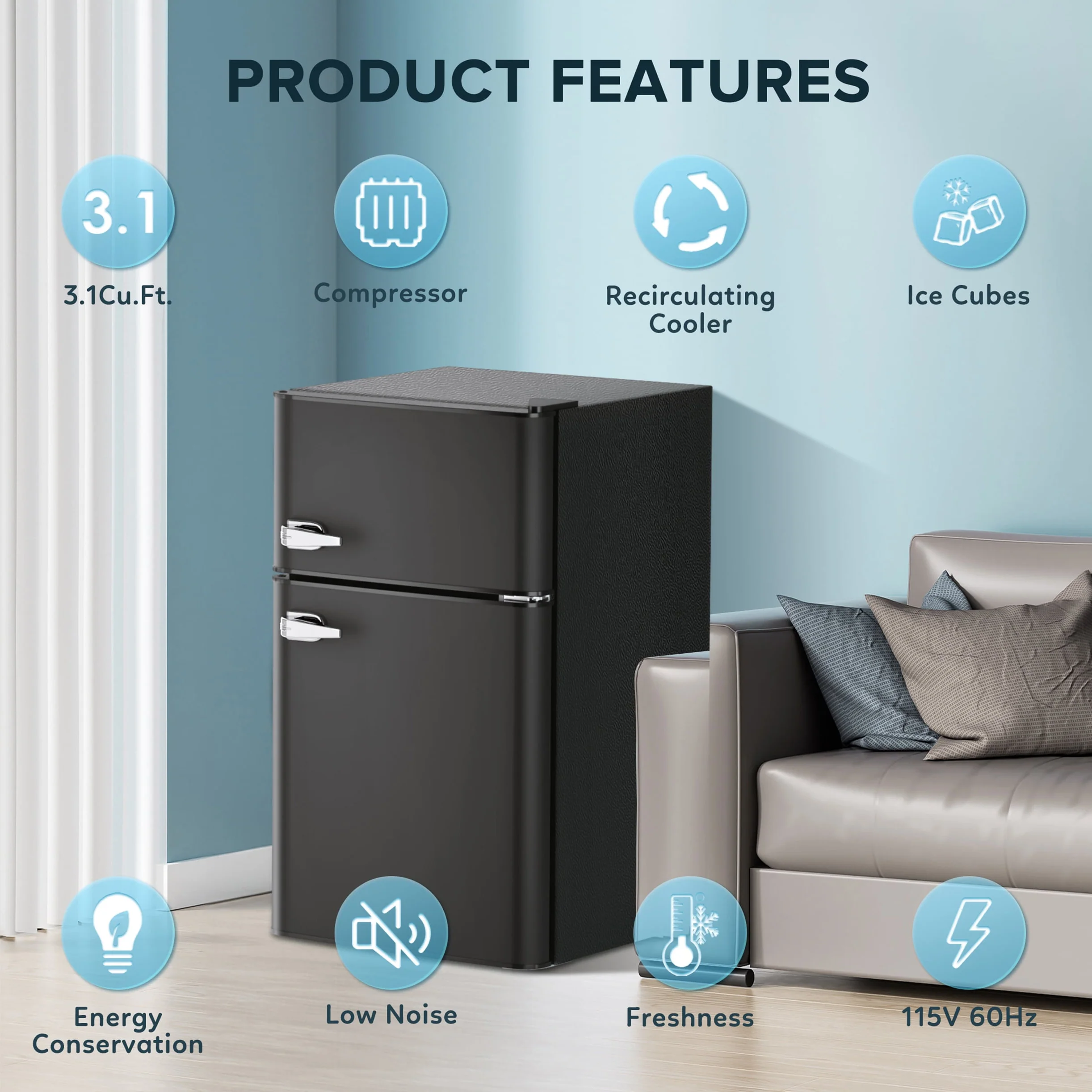 3.2 cu. ft. 2-Door Mini-Refrigerator in Black