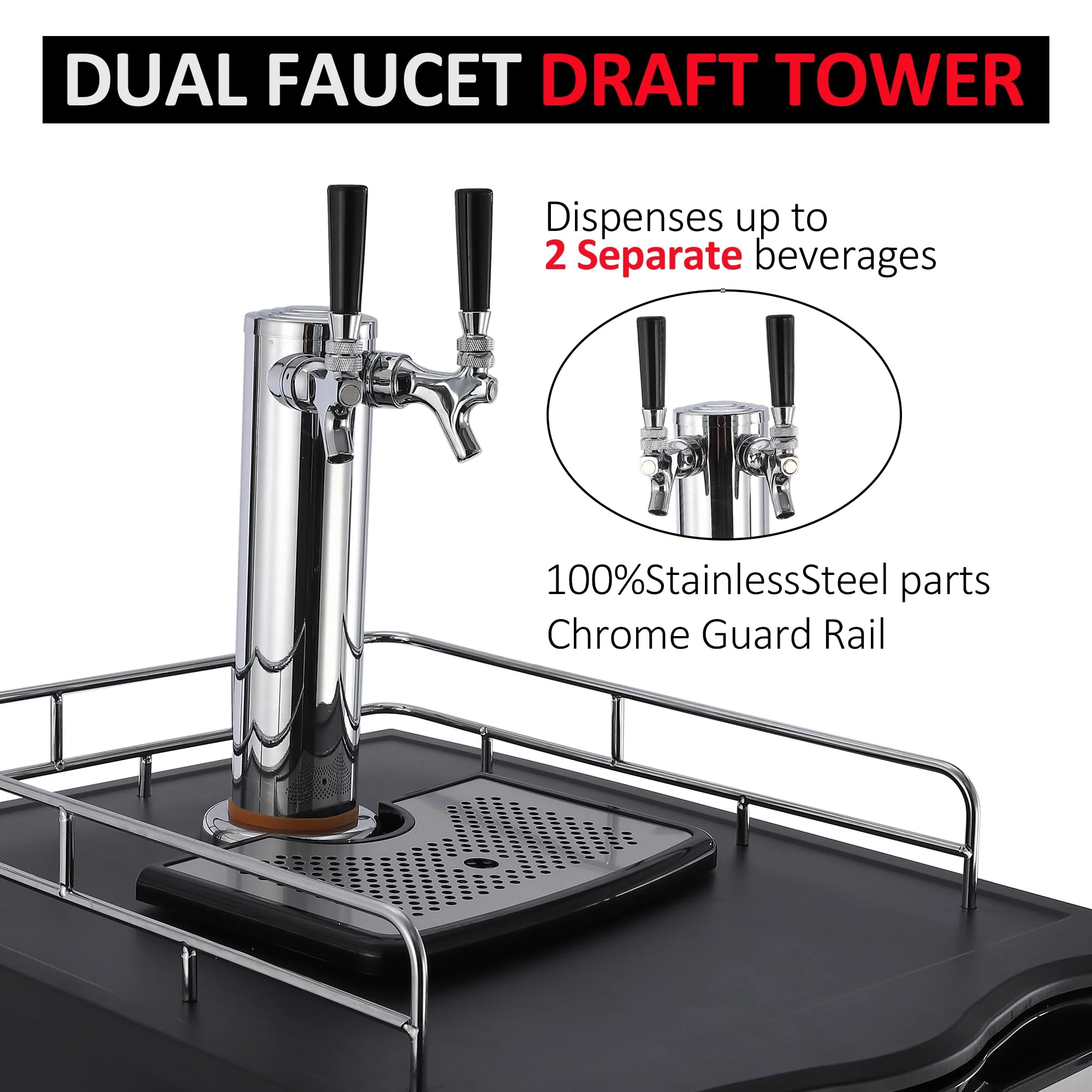 170L Dual-Tap Stainless Steel Kegerator with Drip Tray