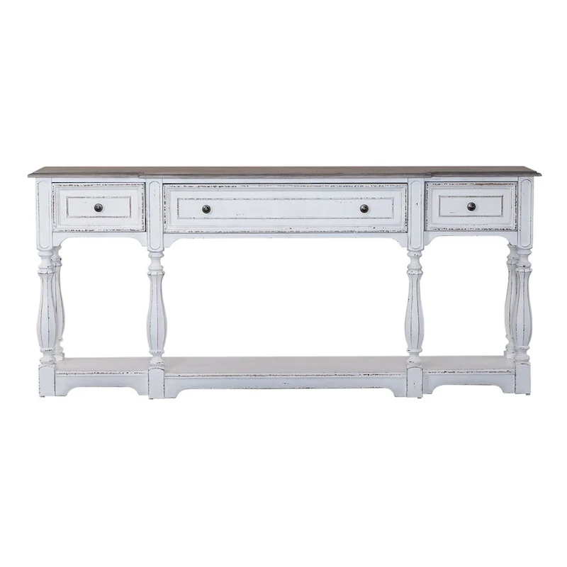 Magnolia Manor Antique White & Weathered Bark 72 Inch Hall Console Table