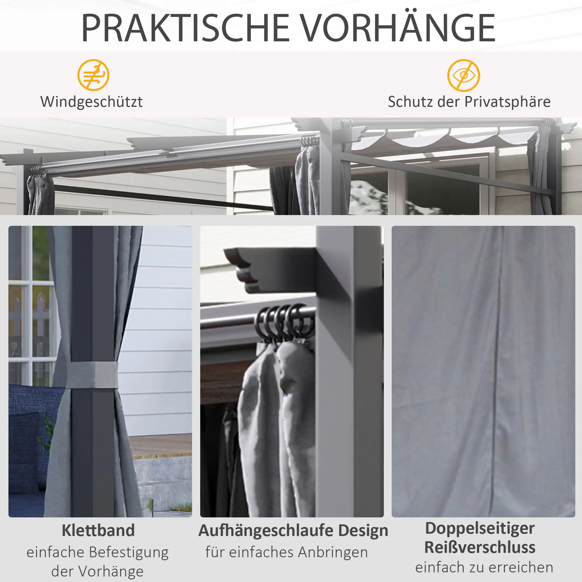 Outsunny Pergola mit ausziehbarem Dach Seilzugsystem
