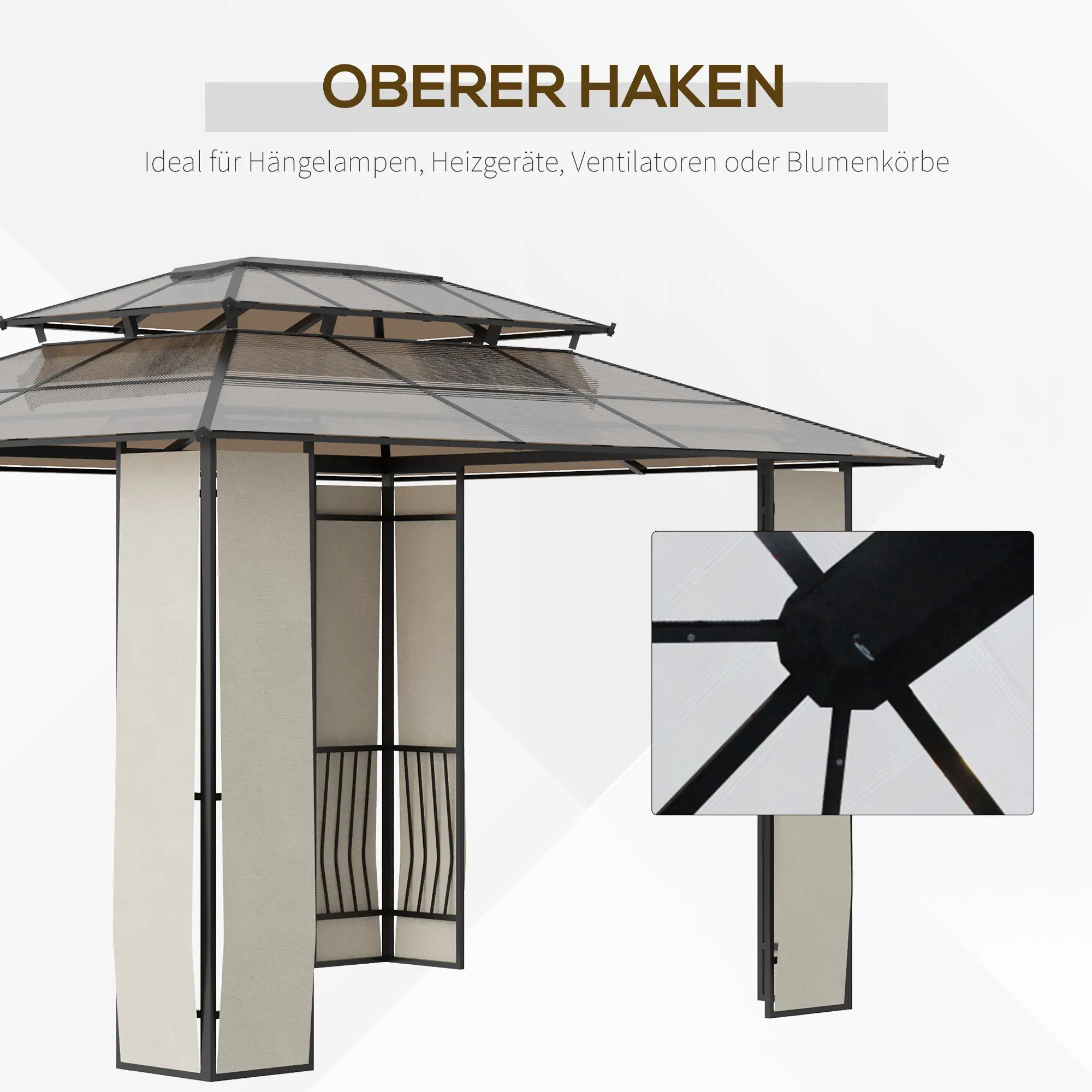 Outsunny Gartenpavillon Polycarbonat-Dach UV-Schutz Outdoor