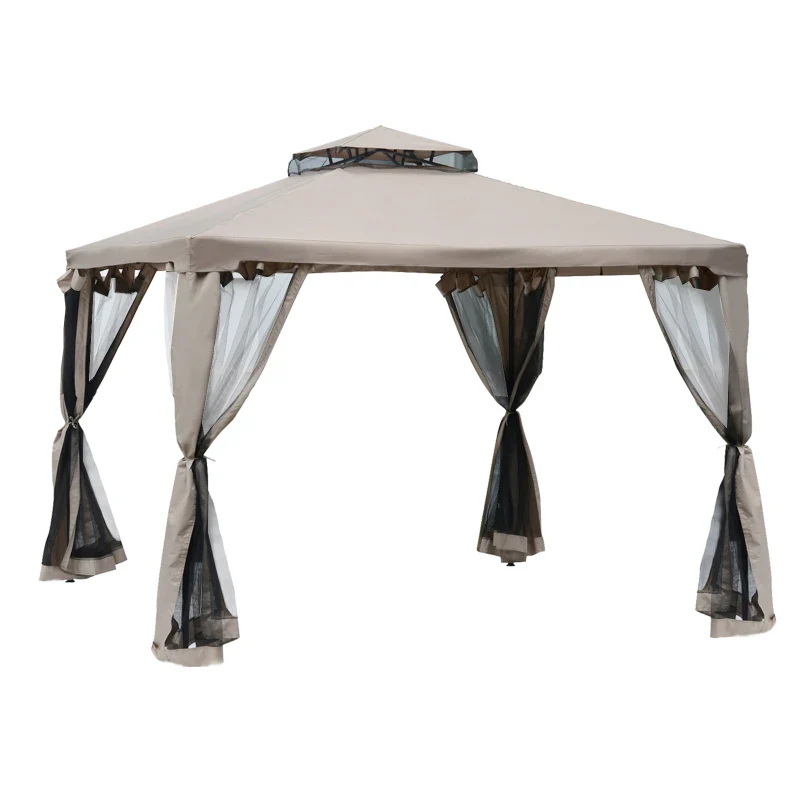 Outsunny Gartenpavillon mit Moskitonetz Doppeldach UV-Schutz