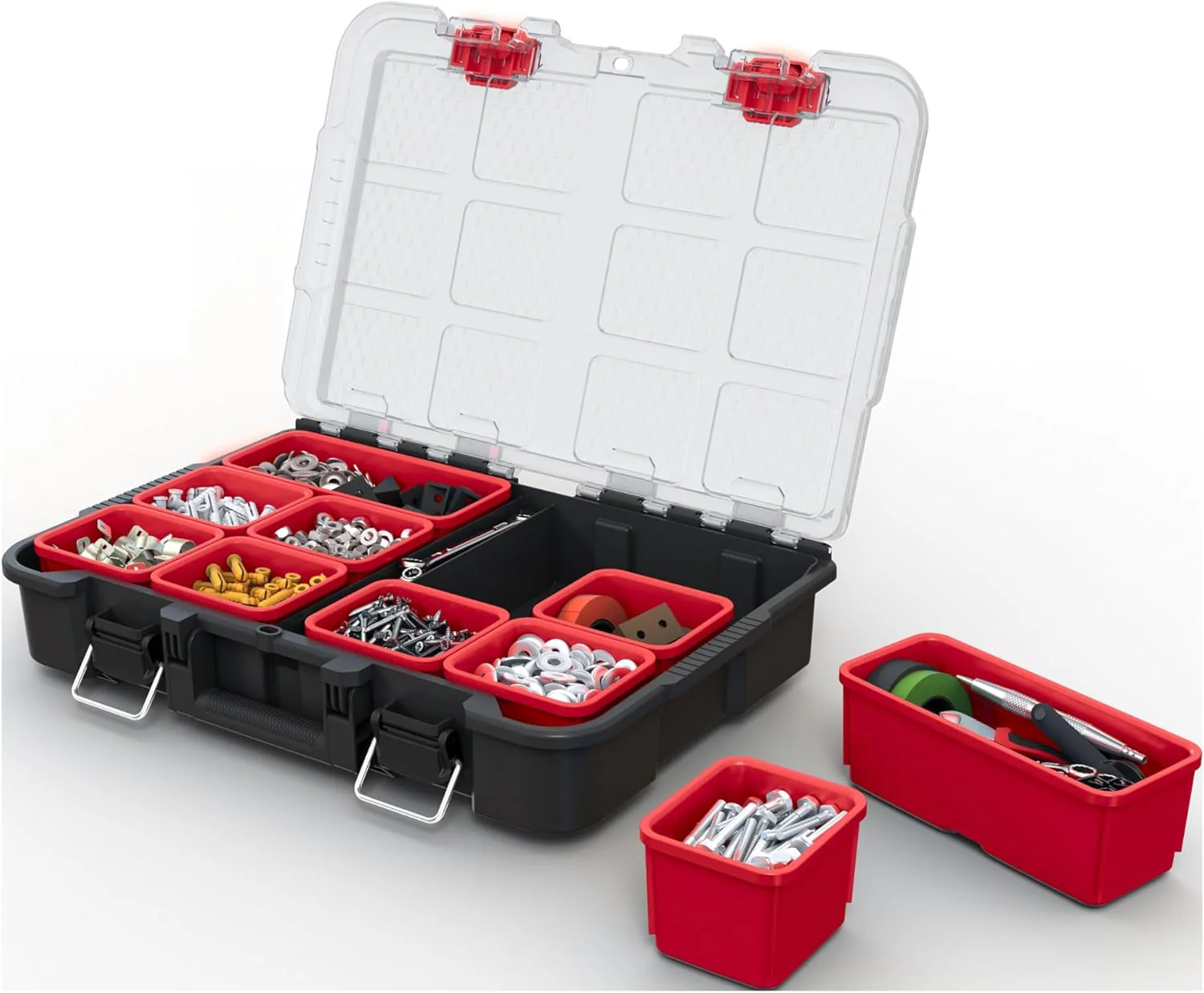Modular Tools Organizer for Garage Storage and DIY, 3 Piece Resin Rolling Tool Box System for Small Parts