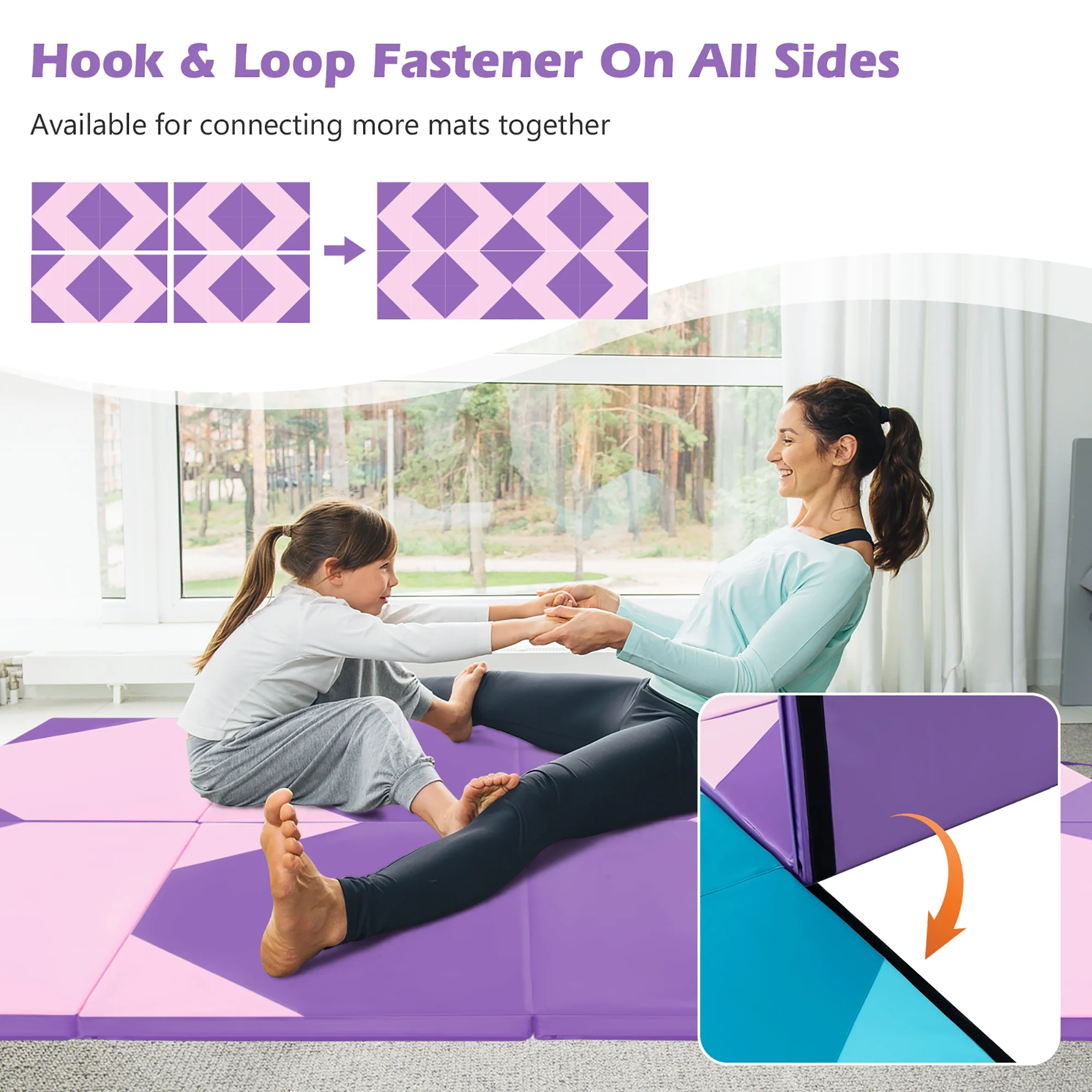 Gymax 10' x 4' x 2'' 4-Panel Folding Gymnastics Exercise Mat w/ Hook & Loop Fasteners Blue