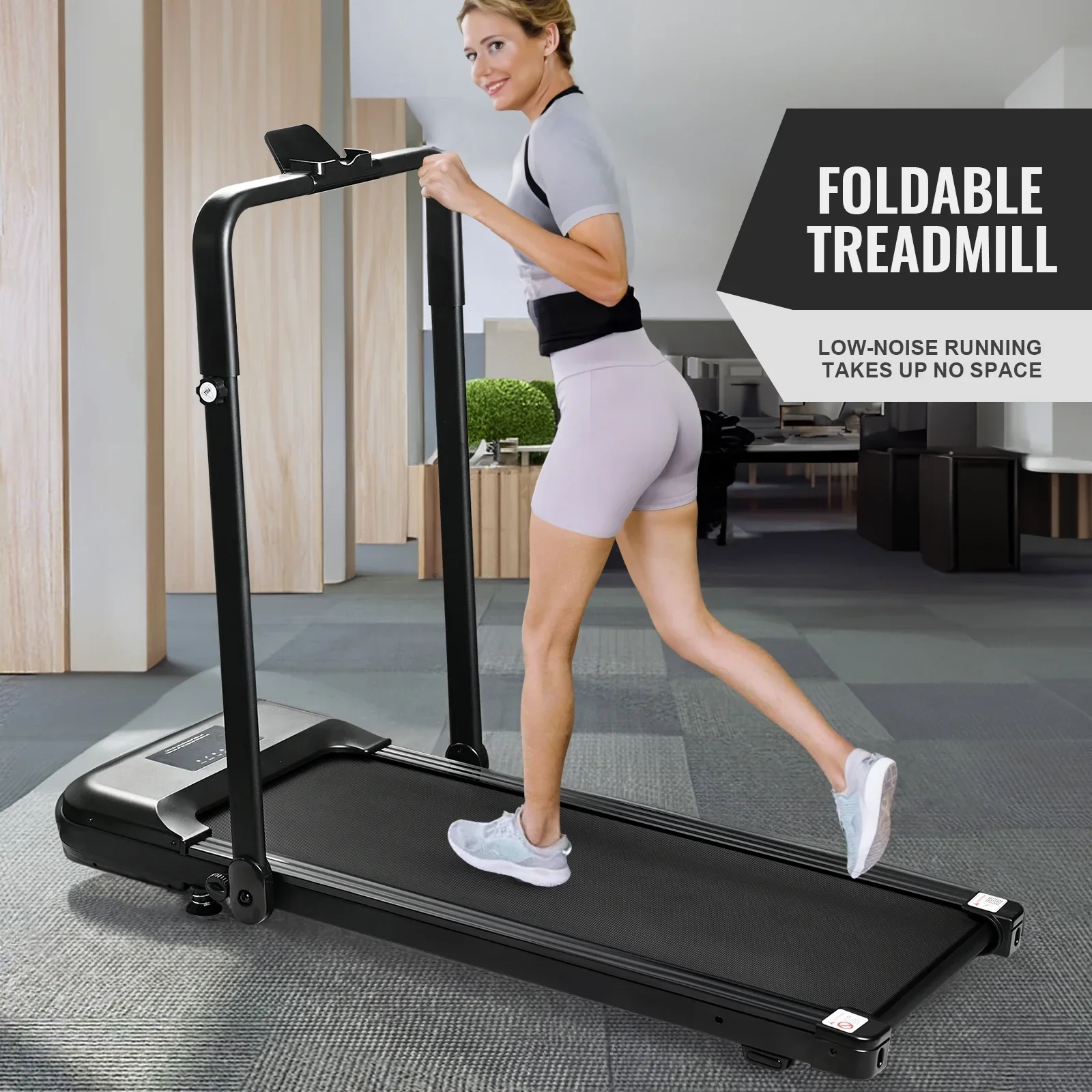 Foldable Treadmill Walking Pad, 6.2MPH Folding Treadmill Under Desk with Handle for Office Home, 2.5HP Running Machine with Remote Control, Safety Lock, 300LBS Weight Capacity
