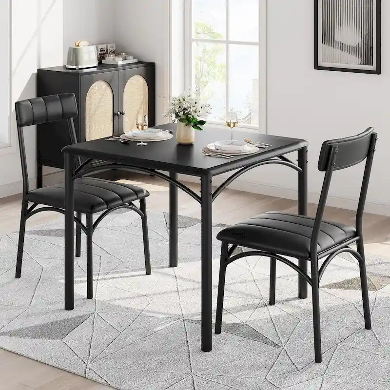 Dining Table Set for 2, Kitchen Table with Upholstered Chairs for 2