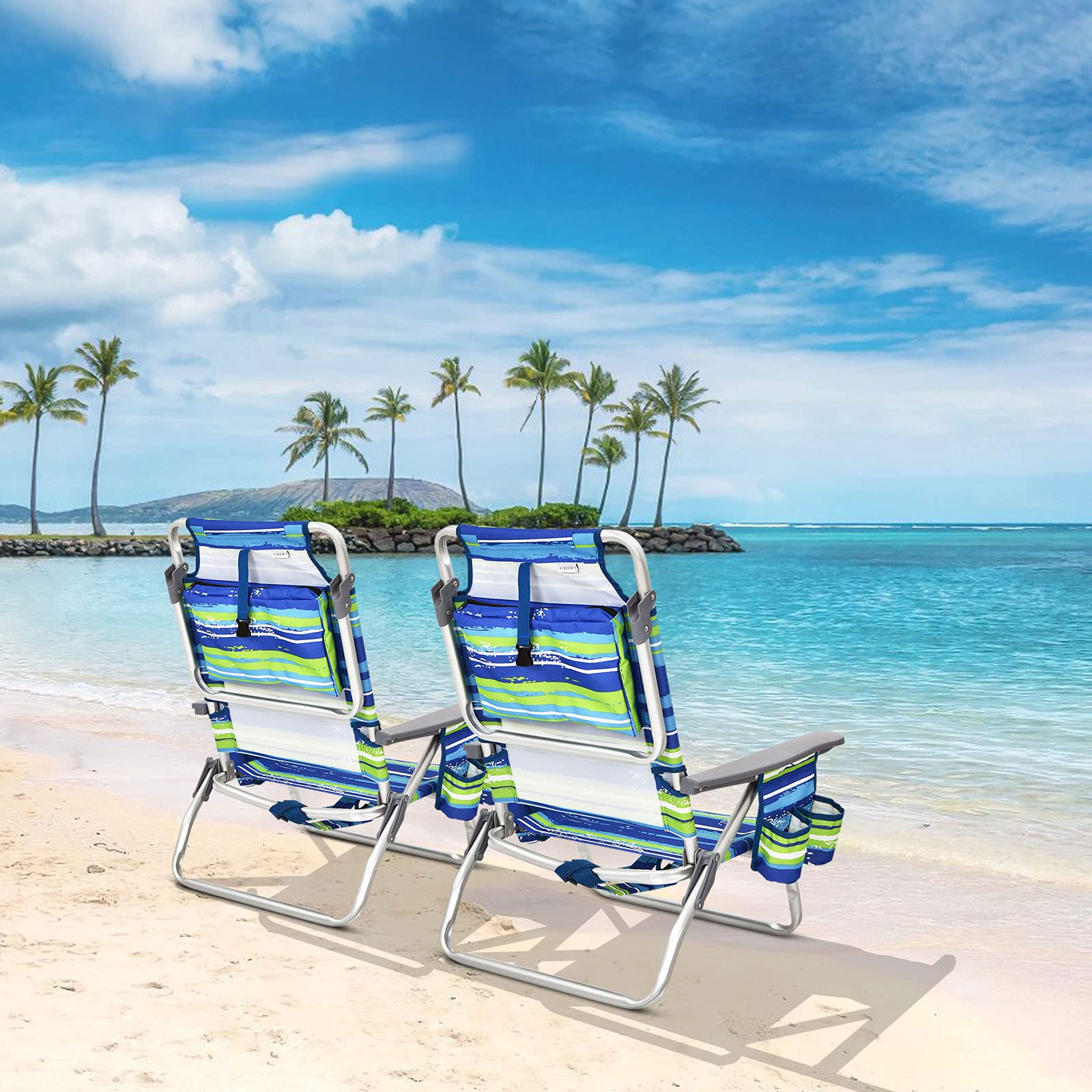 2-Pack Folding Backpack Beach Chair 5-Position Outdoor Reclining Chairs with Pillow