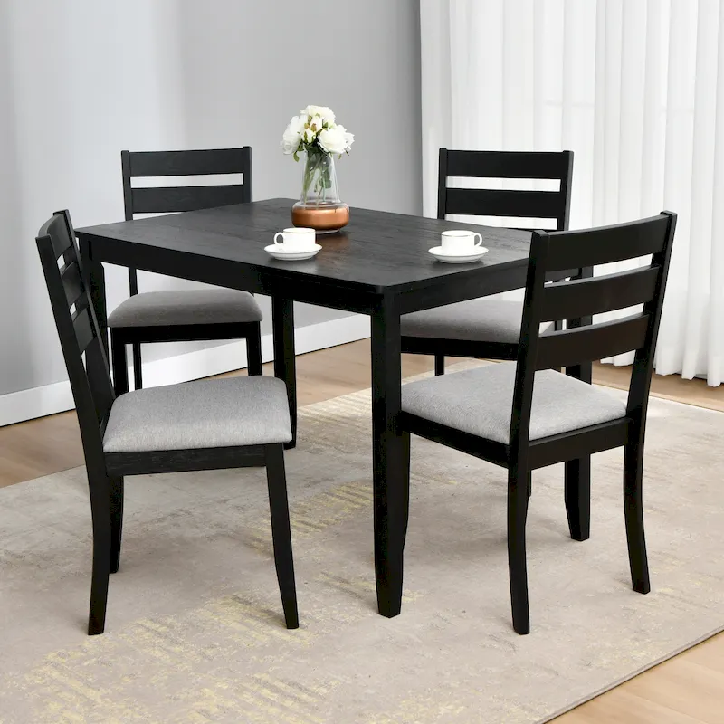 5-Piece Solid Wood 47L Dining Table Sets (1 Table+ 4 Slat Back Chairs)