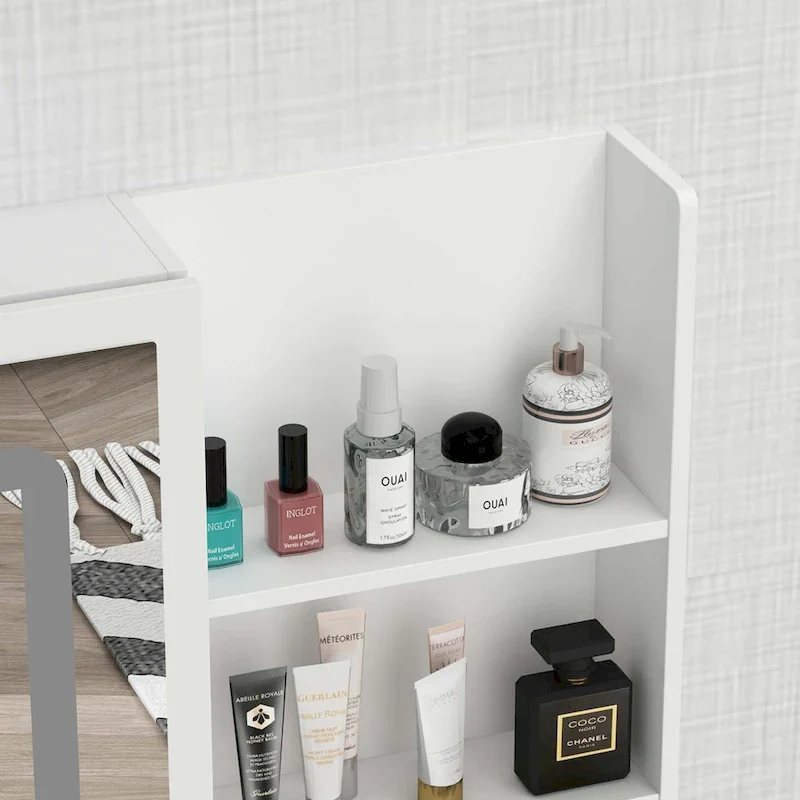 White Makeup Vanity Set with LED Mirror and Stool - 39.4 Wide