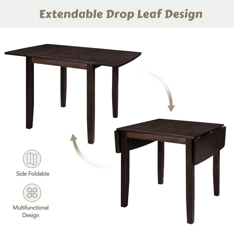 3-Piece Wood Drop Leaf Breakfast Nook Dining Table Set with 2 X-back Chairs for Small Places