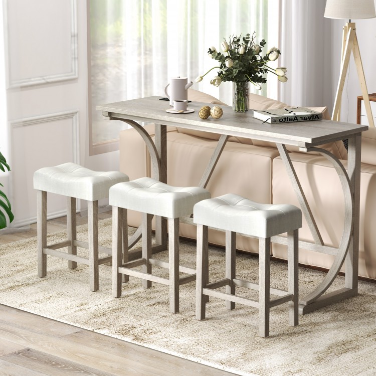4-Piece Bar Table Set with Power Outlet and Upholstered Saddle Seat Stools - moniquejewelry