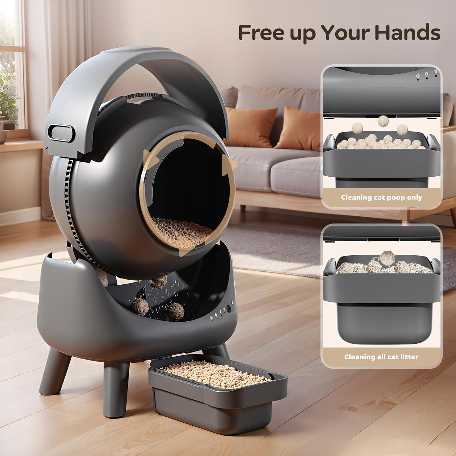 Self-Cleaning Cat Litter Box for Multiple Cats, App Controlled, Grey-Qx2